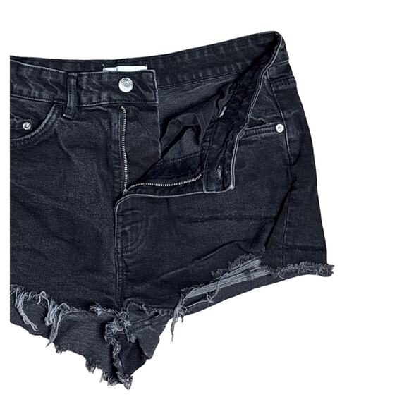 Zara Distressed Frayed Hem High Rise‎ Cut-off Denim Shorts Black Size 10 - Picture 5 of 6